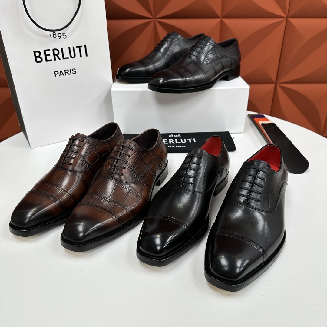 💋💍Berlut* 布鲁提 新款男士三接头手工擦色正装皮鞋出货 甄选优质进口小牛皮鞋面 手工擦色