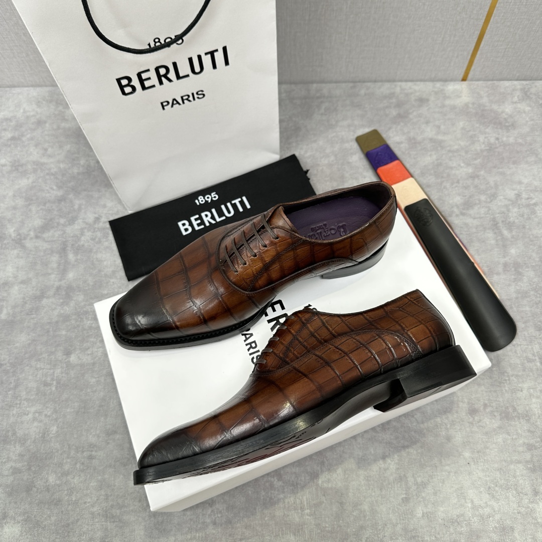 💋💍Berlut* 布鲁提 新款男士光面手工擦色正装皮鞋出货 甄选优质进口小牛皮鞋面 手工擦色工