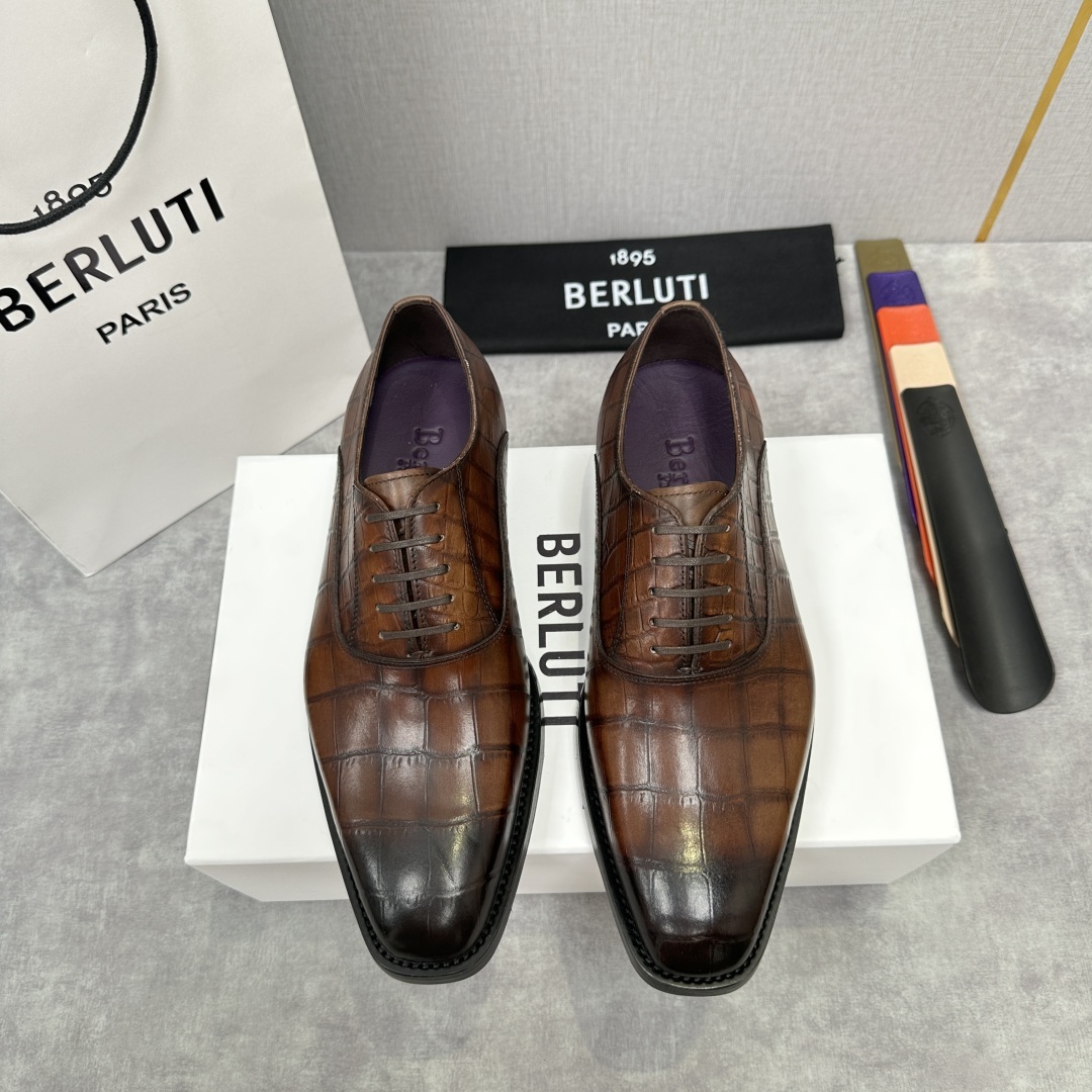 💋💍Berlut* 布鲁提 新款男士光面手工擦色正装皮鞋出货 甄选优质进口小牛皮鞋面 手工擦色工