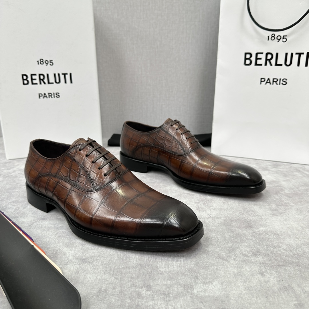 💋💍Berlut* 布鲁提 新款男士光面手工擦色正装皮鞋出货 甄选优质进口小牛皮鞋面 手工擦色工