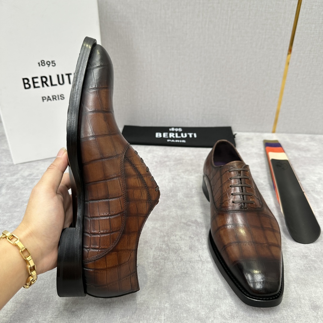 💋💍Berlut* 布鲁提 新款男士光面手工擦色正装皮鞋出货 甄选优质进口小牛皮鞋面 手工擦色工