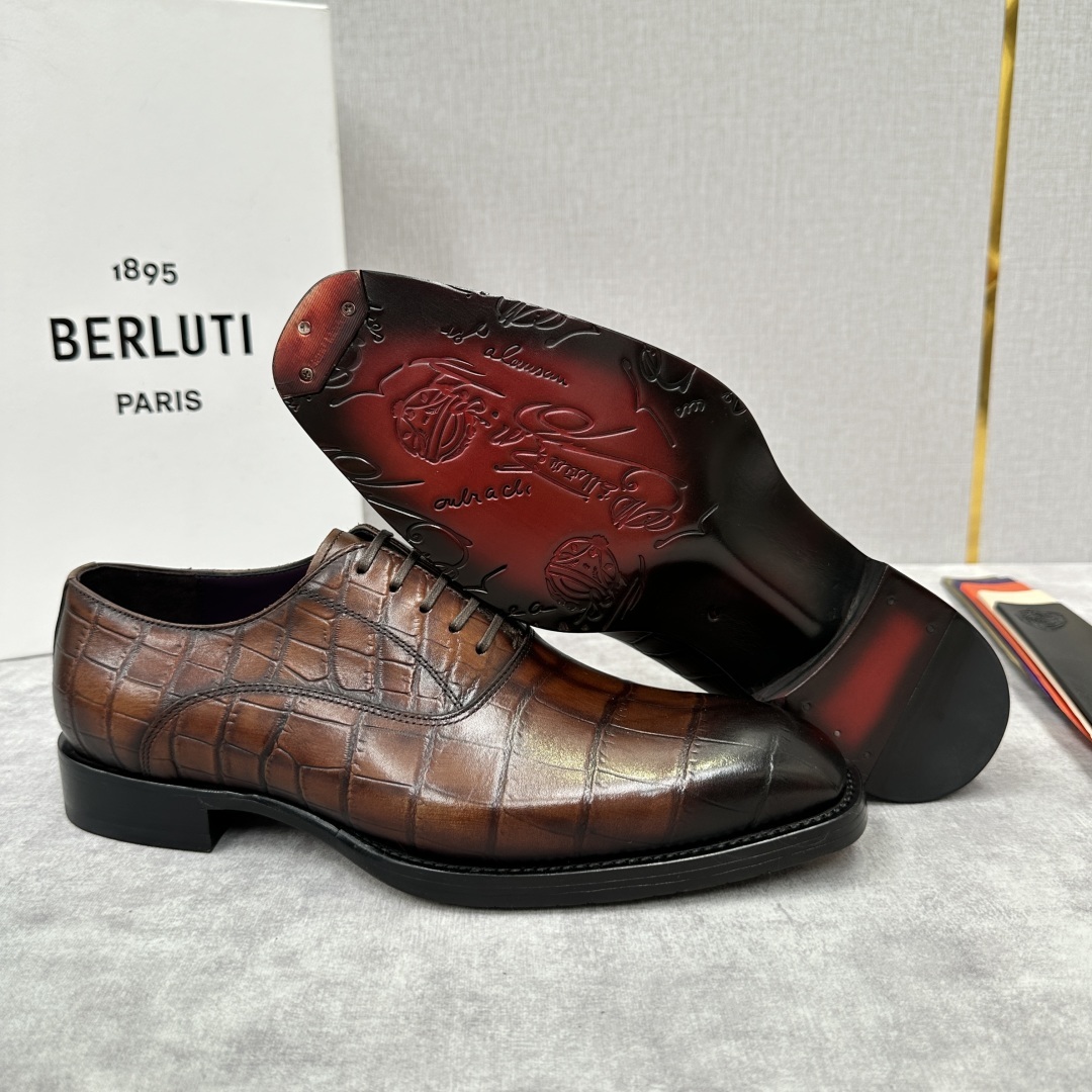 💋💍Berlut* 布鲁提 新款男士光面手工擦色正装皮鞋出货 甄选优质进口小牛皮鞋面 手工擦色工