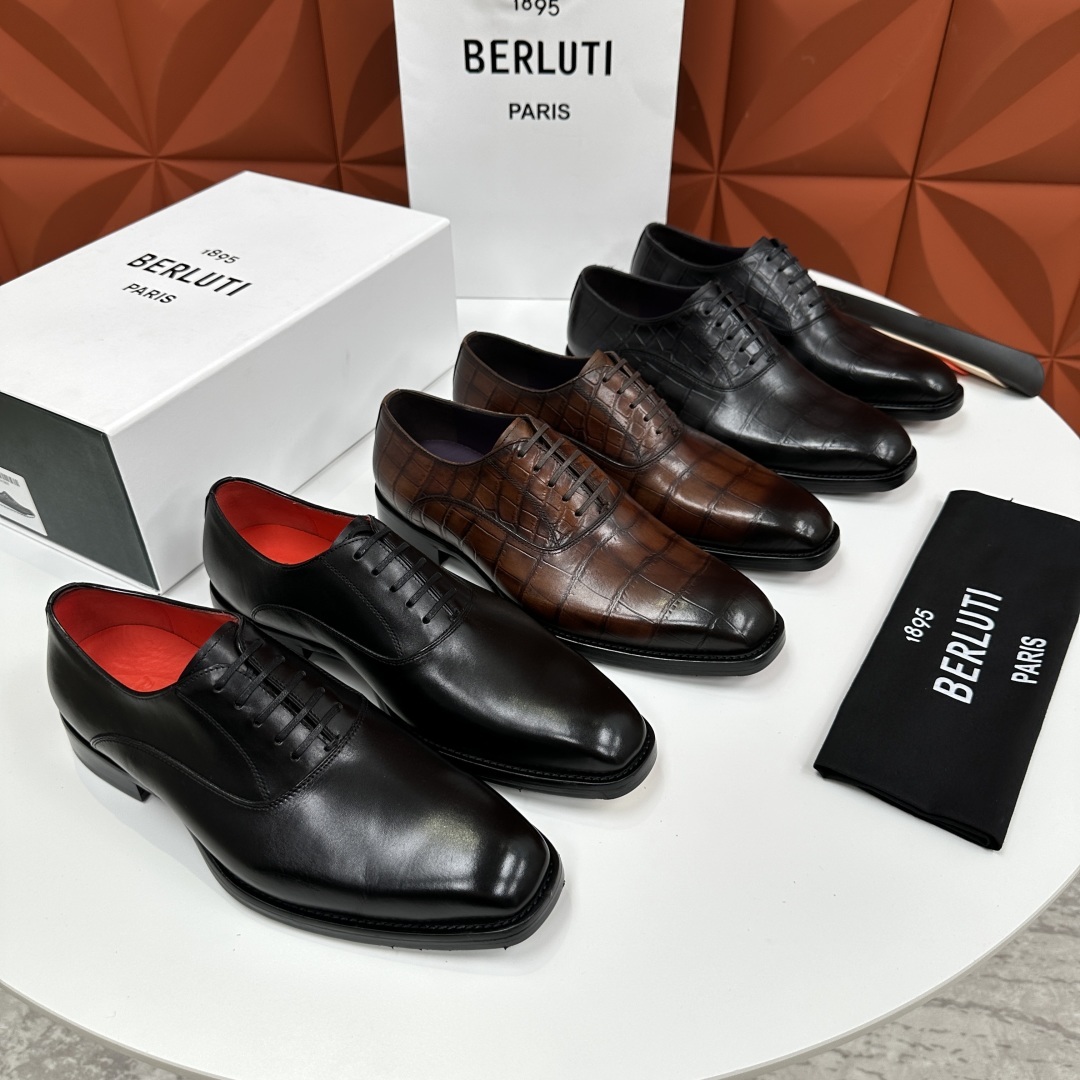 💋💍Berlut* 布鲁提 新款男士光面手工擦色正装皮鞋出货 甄选优质进口小牛皮鞋面 手工擦色工