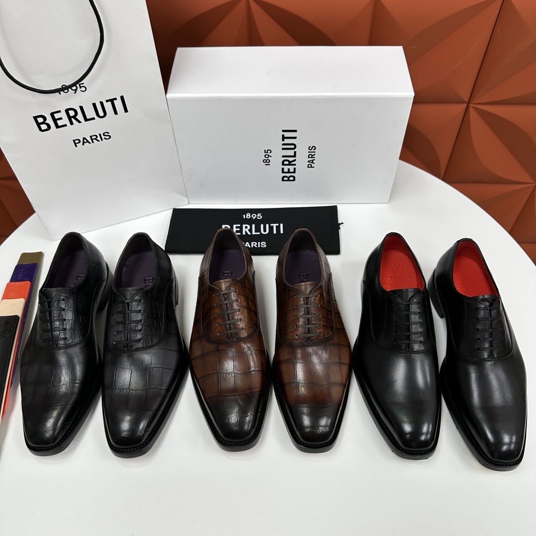 💋💍Berlut* 布鲁提 新款男士光面手工擦色正装皮鞋出货 甄选优质进口小牛皮鞋面 手工擦色工
