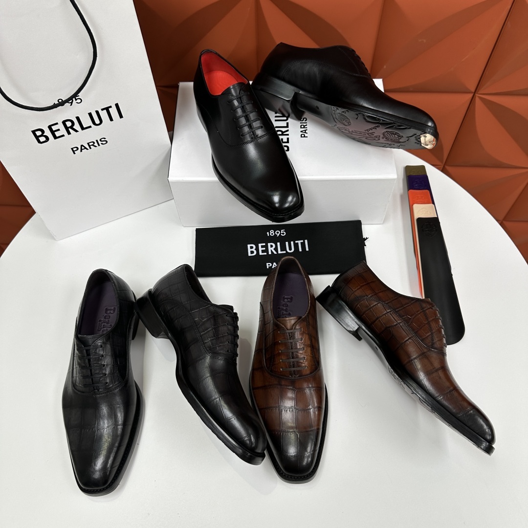💋💍Berlut* 布鲁提 新款男士光面手工擦色正装皮鞋出货 甄选优质进口小牛皮鞋面 手工擦色工
