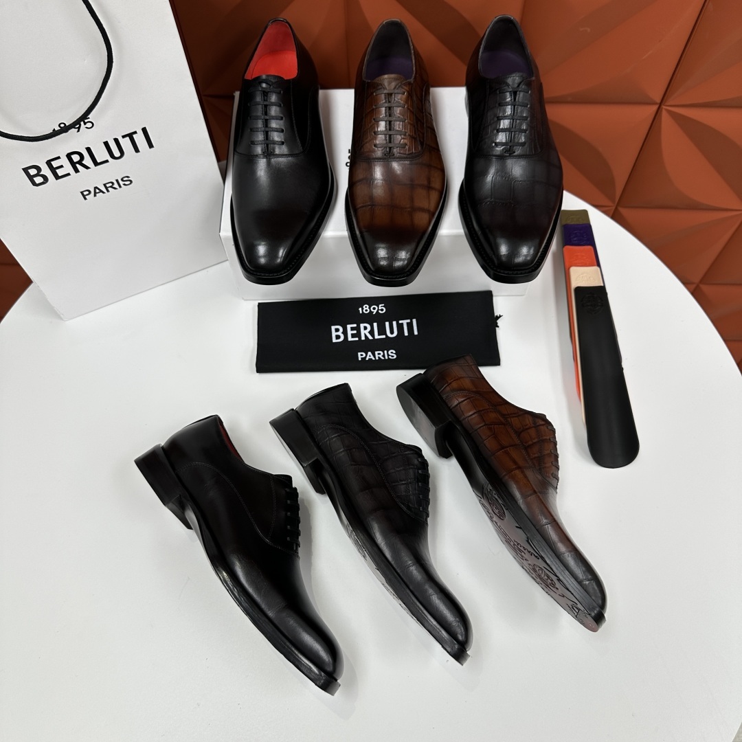 💋💍Berlut* 布鲁提 新款男士光面手工擦色正装皮鞋出货 甄选优质进口小牛皮鞋面 手工擦色工