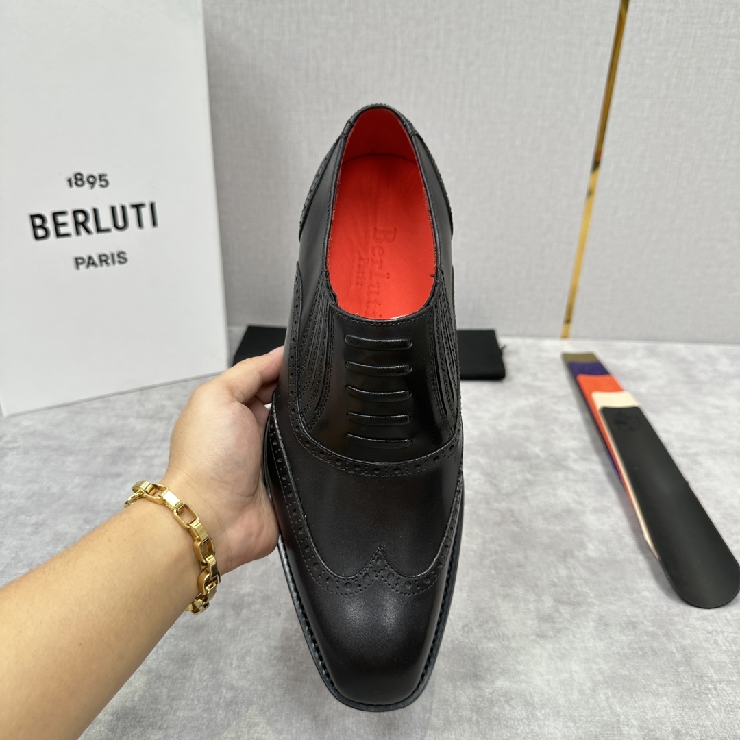 💋💍Berlut* 布鲁提 新款男士假系带一脚蹬手工擦色正装皮鞋出货 甄选优质进口小牛皮鞋面 手