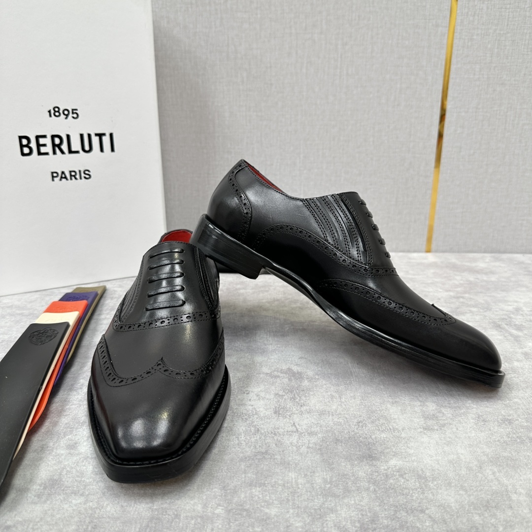 💋💍Berlut* 布鲁提 新款男士假系带一脚蹬手工擦色正装皮鞋出货 甄选优质进口小牛皮鞋面 手