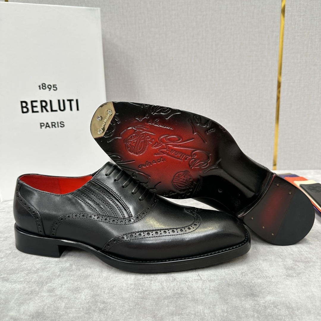 💋💍Berlut* 布鲁提 新款男士假系带一脚蹬手工擦色正装皮鞋出货 甄选优质进口小牛皮鞋面 手