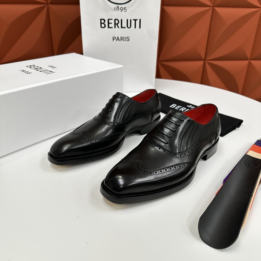 💋💍Berlut* 布鲁提 新款男士假系带一脚蹬手工擦色正装皮鞋出货 甄选优质进口小牛皮鞋面 手