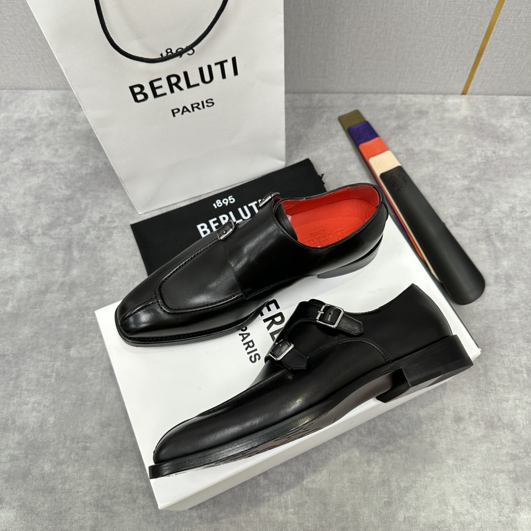 💋💍Berlut* 布鲁提 新款男士双扣一脚蹬手工擦色正装皮鞋出货 甄选优质进口小牛皮鞋面 手工
