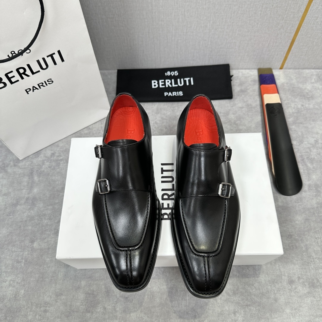 💋💍Berlut* 布鲁提 新款男士双扣一脚蹬手工擦色正装皮鞋出货 甄选优质进口小牛皮鞋面 手工