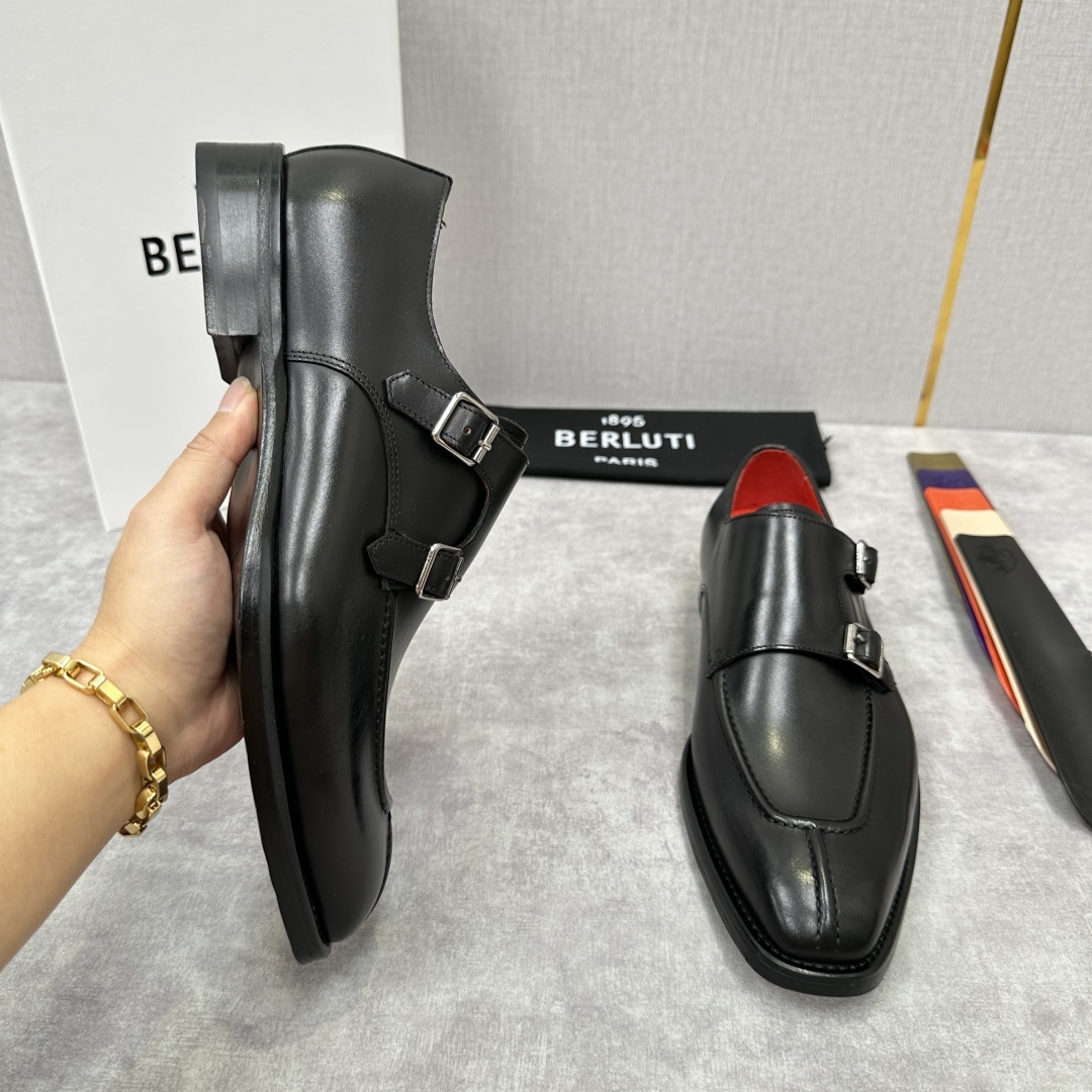 💋💍Berlut* 布鲁提 新款男士双扣一脚蹬手工擦色正装皮鞋出货 甄选优质进口小牛皮鞋面 手工