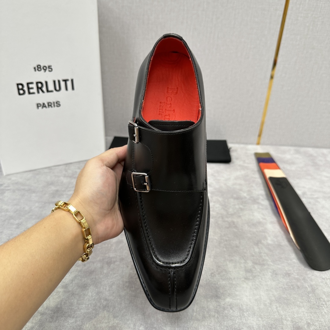 💋💍Berlut* 布鲁提 新款男士双扣一脚蹬手工擦色正装皮鞋出货 甄选优质进口小牛皮鞋面 手工