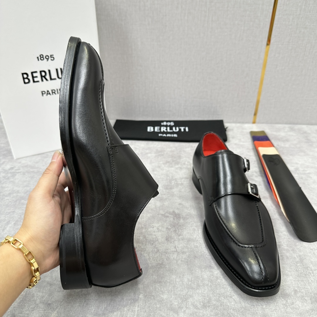 💋💍Berlut* 布鲁提 新款男士双扣一脚蹬手工擦色正装皮鞋出货 甄选优质进口小牛皮鞋面 手工