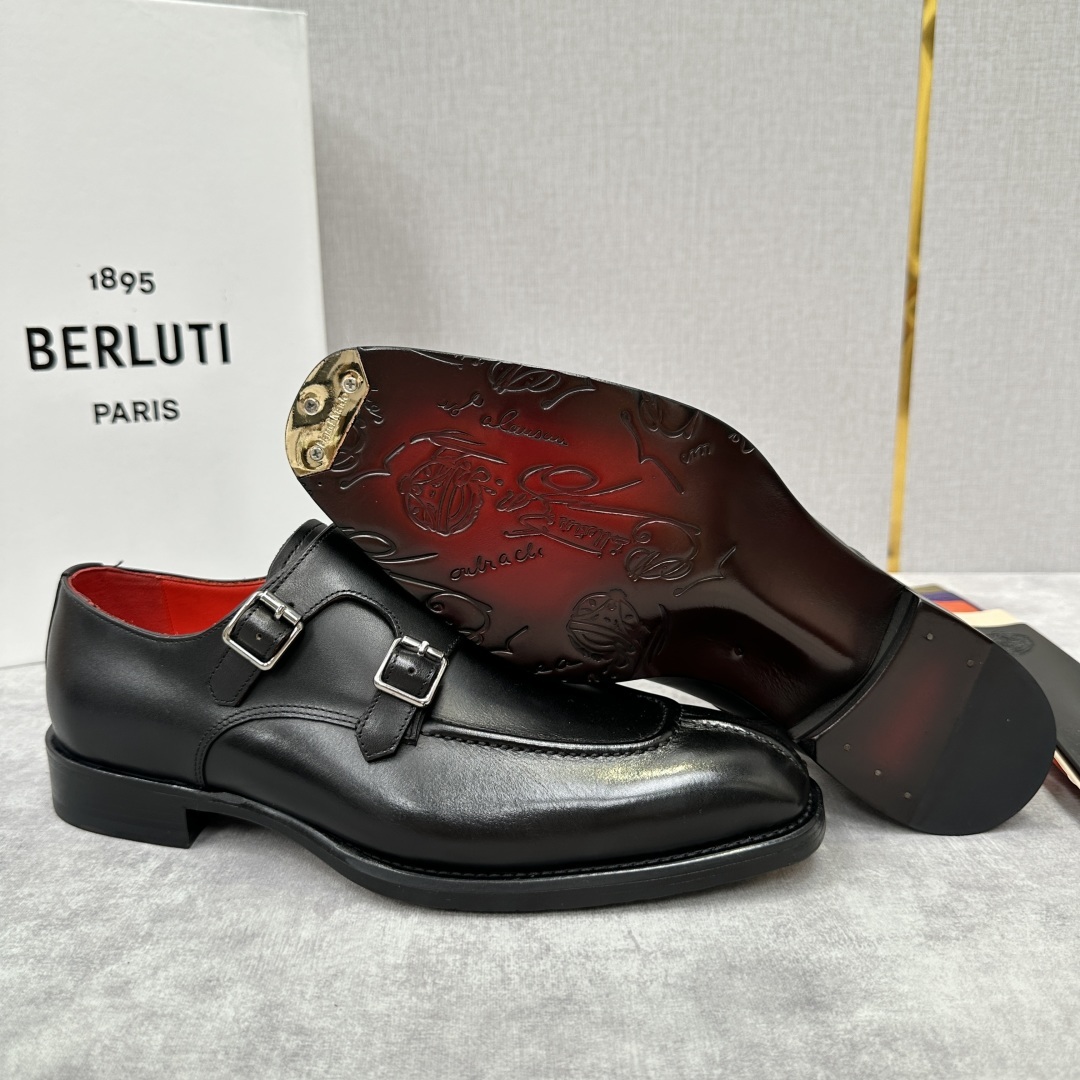 💋💍Berlut* 布鲁提 新款男士双扣一脚蹬手工擦色正装皮鞋出货 甄选优质进口小牛皮鞋面 手工