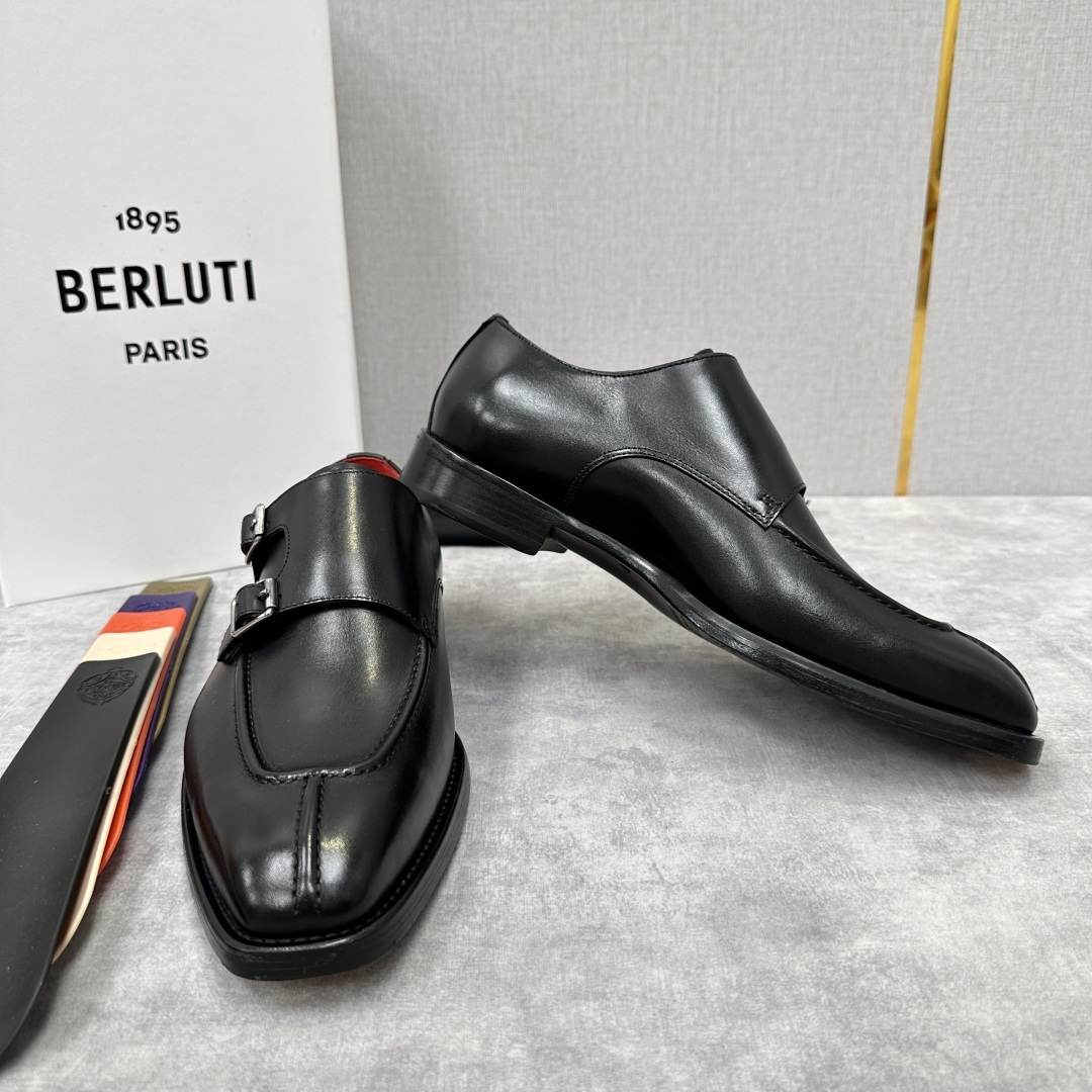 💋💍Berlut* 布鲁提 新款男士双扣一脚蹬手工擦色正装皮鞋出货 甄选优质进口小牛皮鞋面 手工