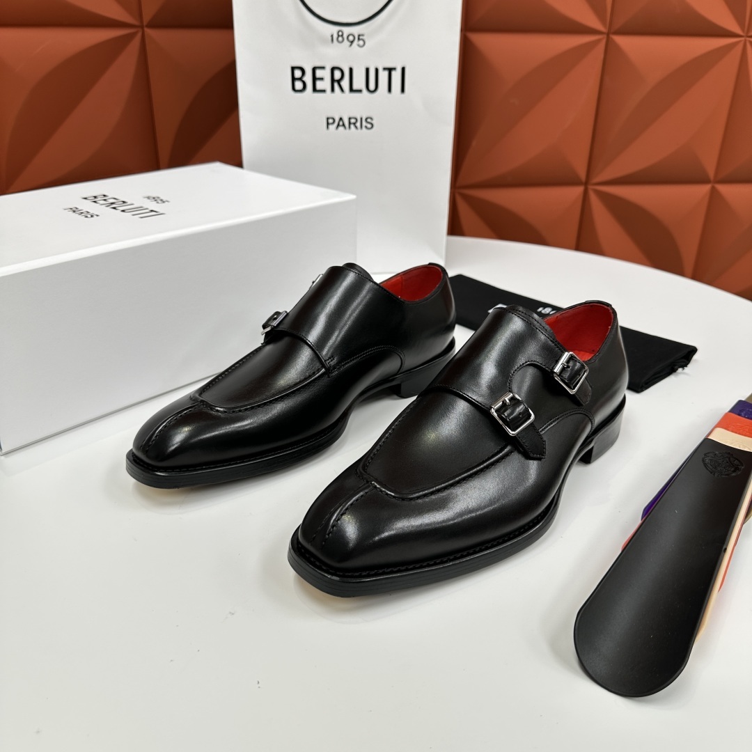 💋💍Berlut* 布鲁提 新款男士双扣一脚蹬手工擦色正装皮鞋出货 甄选优质进口小牛皮鞋面 手工