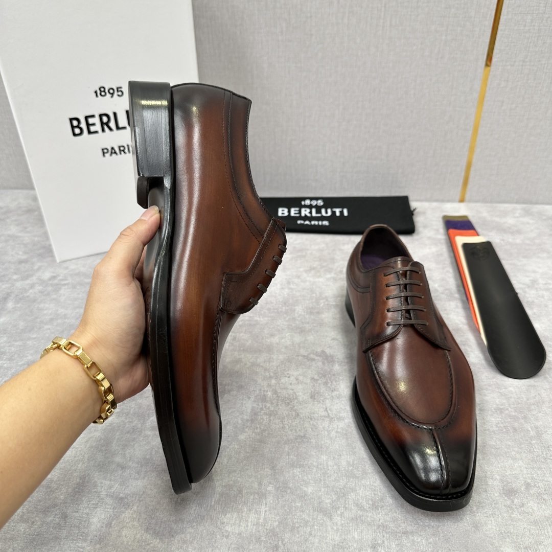 💋💍Berlut* 布鲁提 新款男士手工擦色正装皮鞋出货 甄选优质进口小牛皮鞋面 手工擦色工艺处