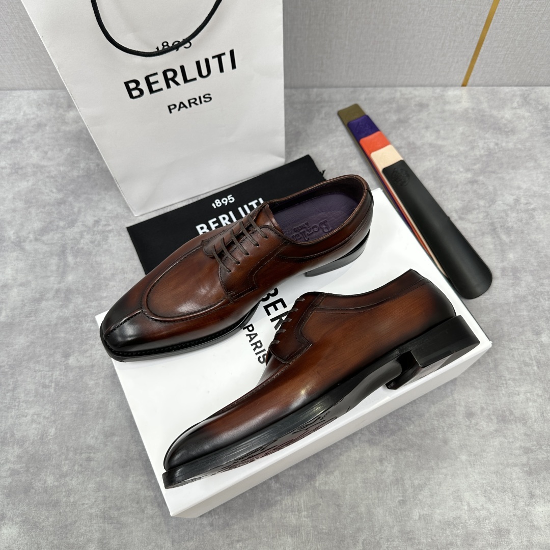 💋💍Berlut* 布鲁提 新款男士手工擦色正装皮鞋出货 甄选优质进口小牛皮鞋面 手工擦色工艺处