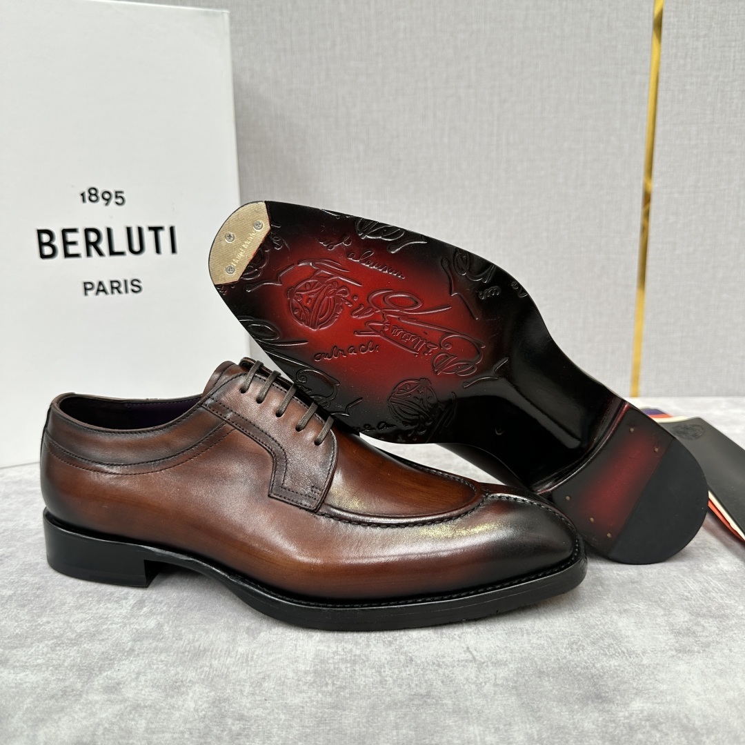 💋💍Berlut* 布鲁提 新款男士手工擦色正装皮鞋出货 甄选优质进口小牛皮鞋面 手工擦色工艺处