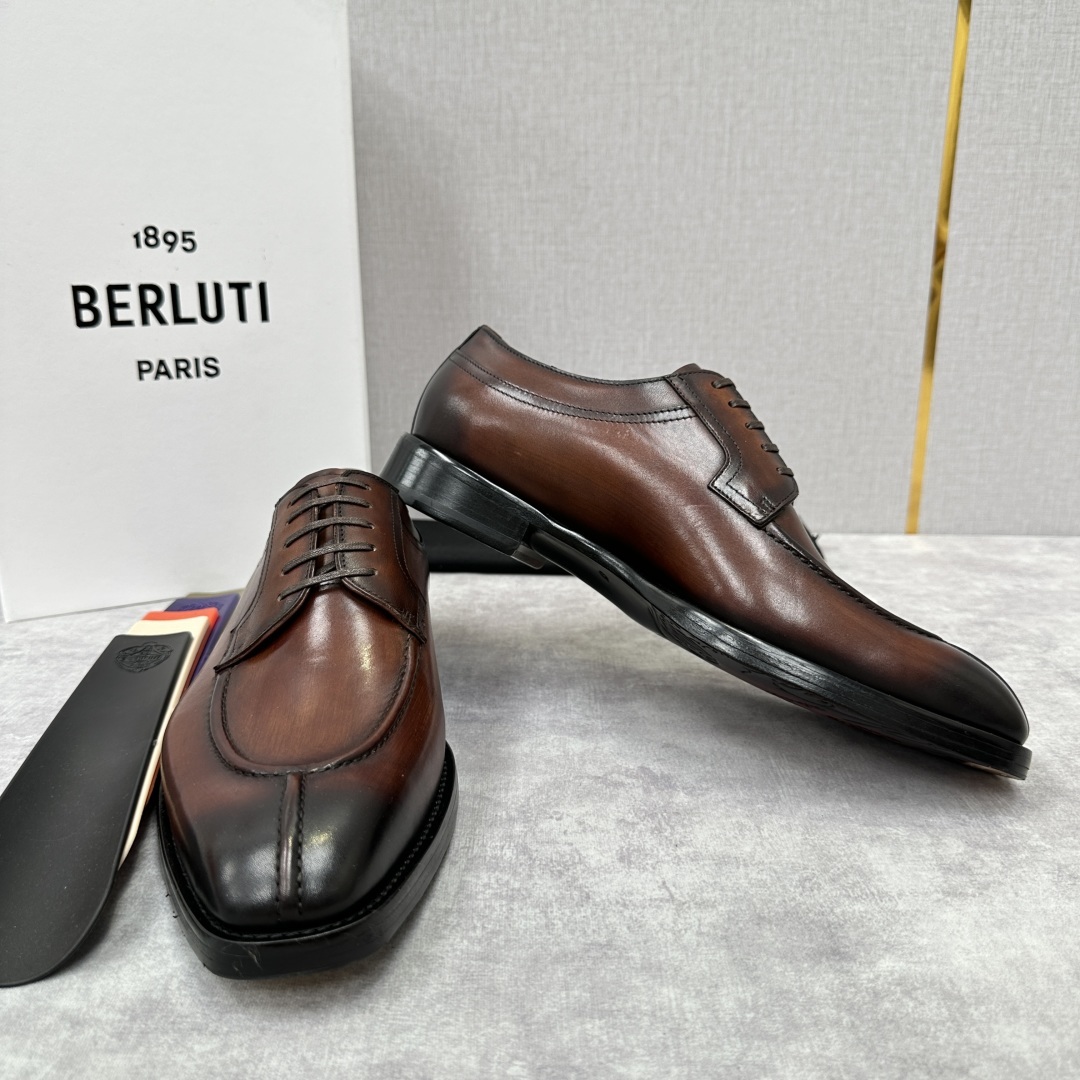 💋💍Berlut* 布鲁提 新款男士手工擦色正装皮鞋出货 甄选优质进口小牛皮鞋面 手工擦色工艺处