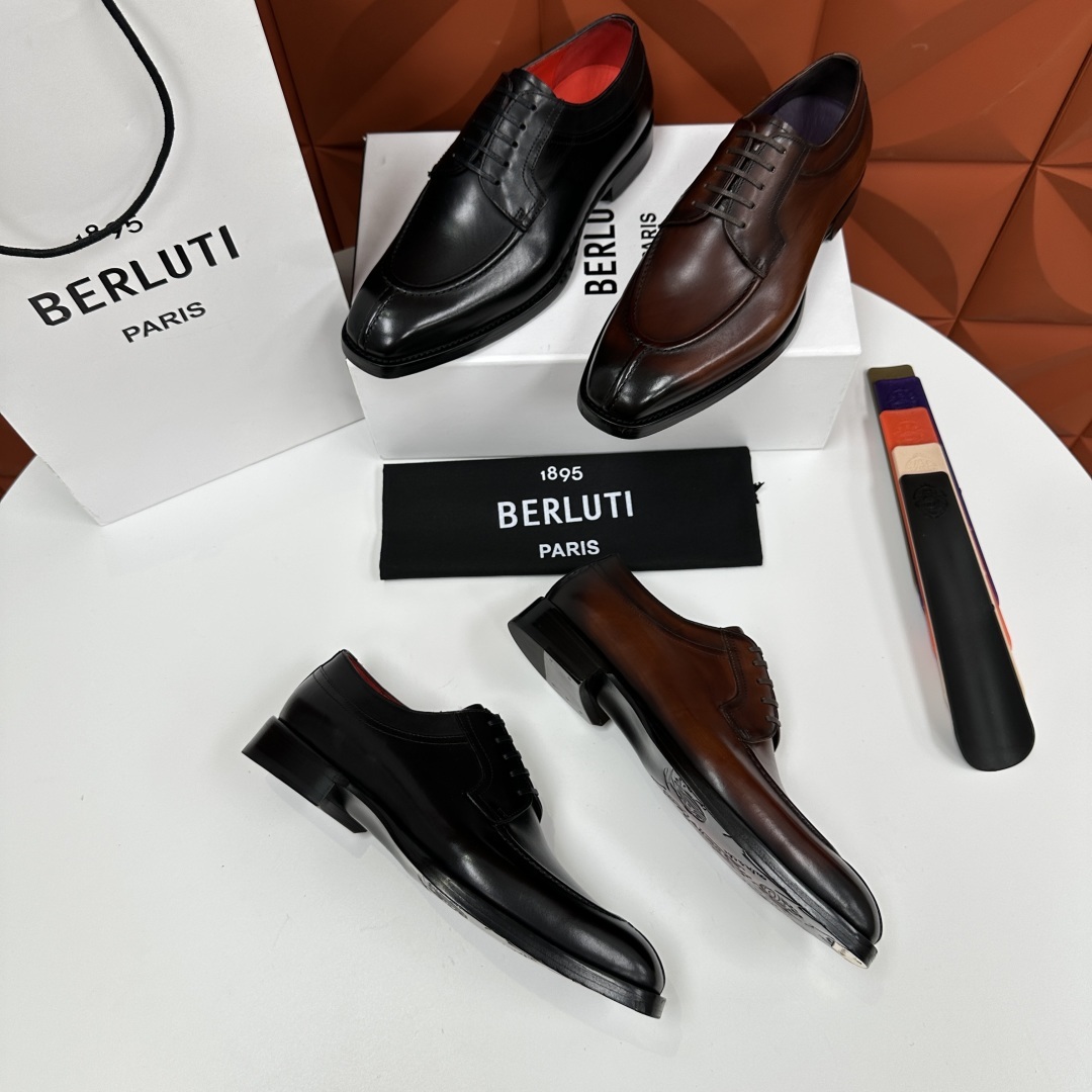 💋💍Berlut* 布鲁提 新款男士手工擦色正装皮鞋出货 甄选优质进口小牛皮鞋面 手工擦色工艺处