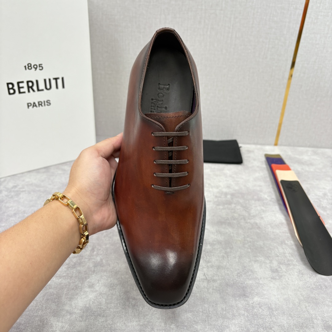 Berluti Men's Brown Leather Formal Dress Shoes, Hand-Colored Italian Leather 7 cmp i1755596701708 8070 0 6