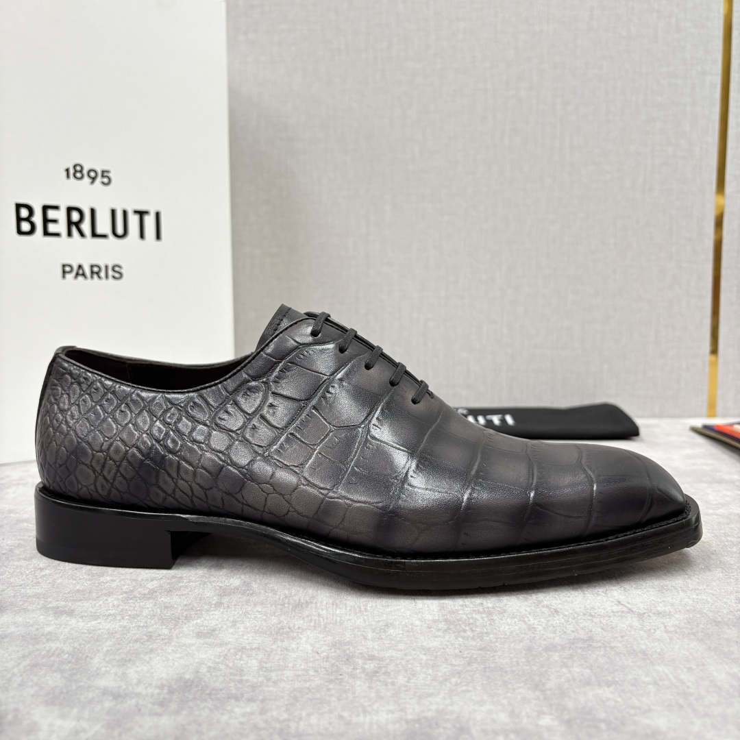 Berluti Men's Alligator Embossed Leather Dress Shoes - Handcrafted Italian Luxury