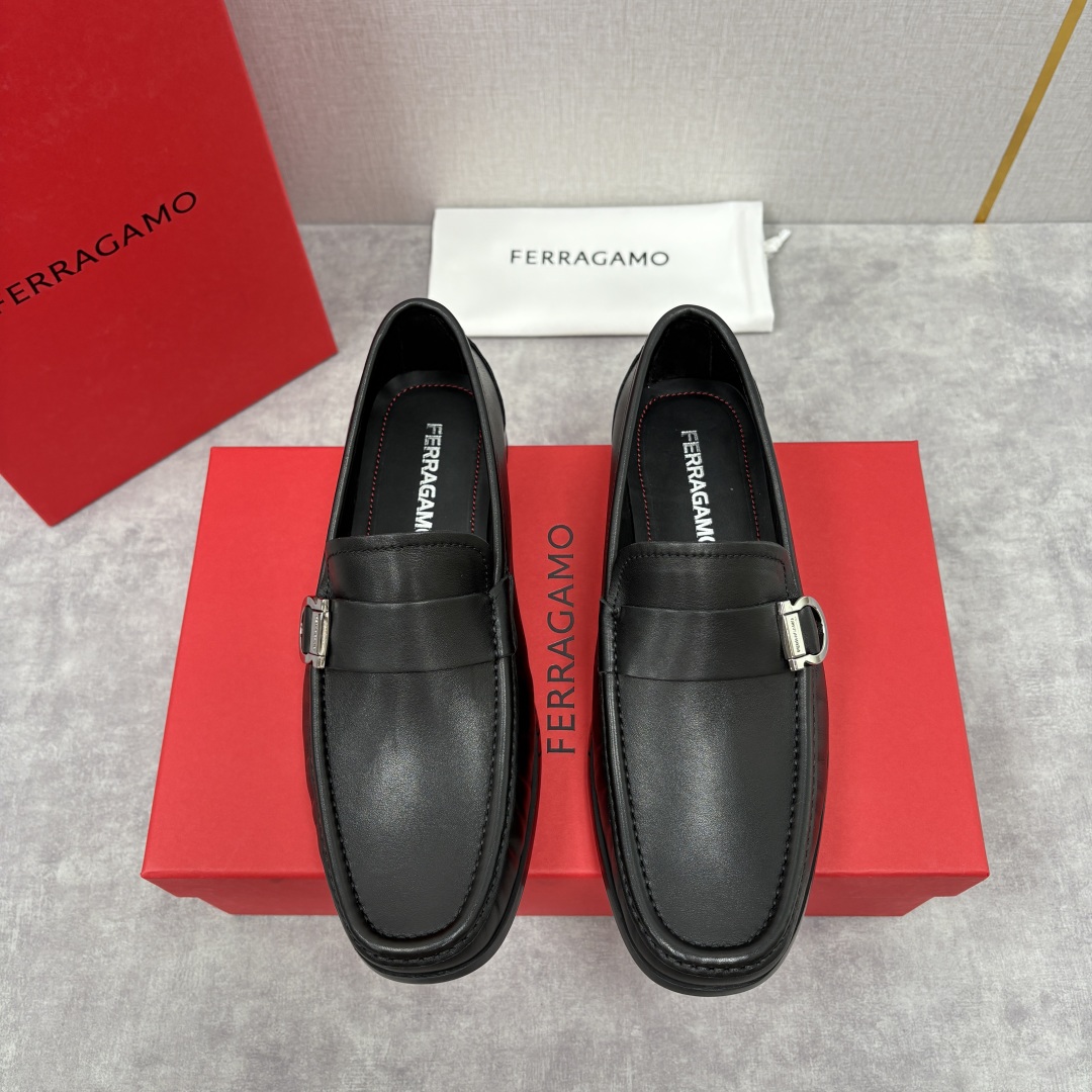 Ferragamo Men's Gancini Buckle Leather Loafers - Slip-On Style, Black 2 cmp i1755624336347 4627 0 0
