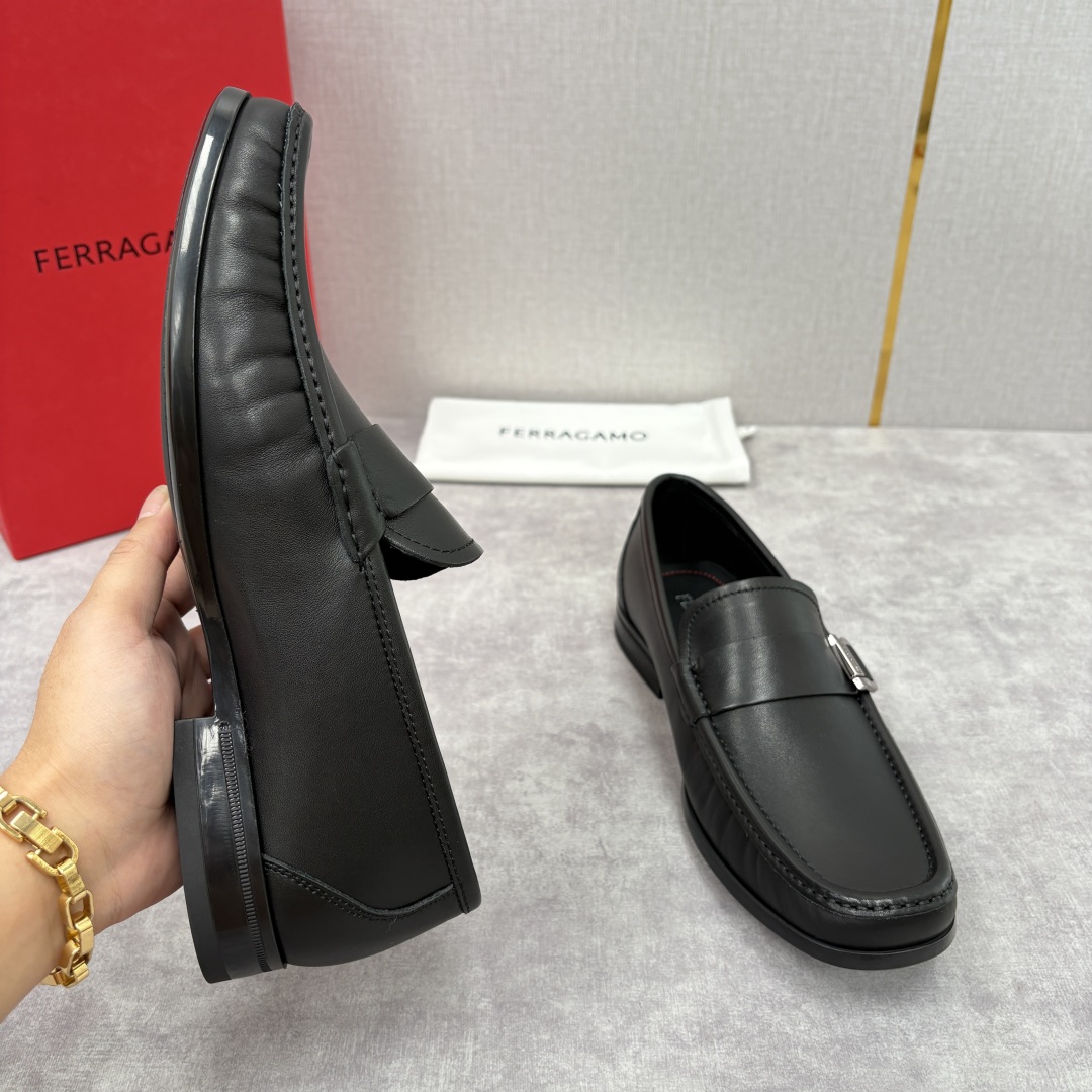Ferragamo Men's Gancini Buckle Leather Loafers - Slip-On Style, Black 7 cmp i1755624336357 9545 0 5