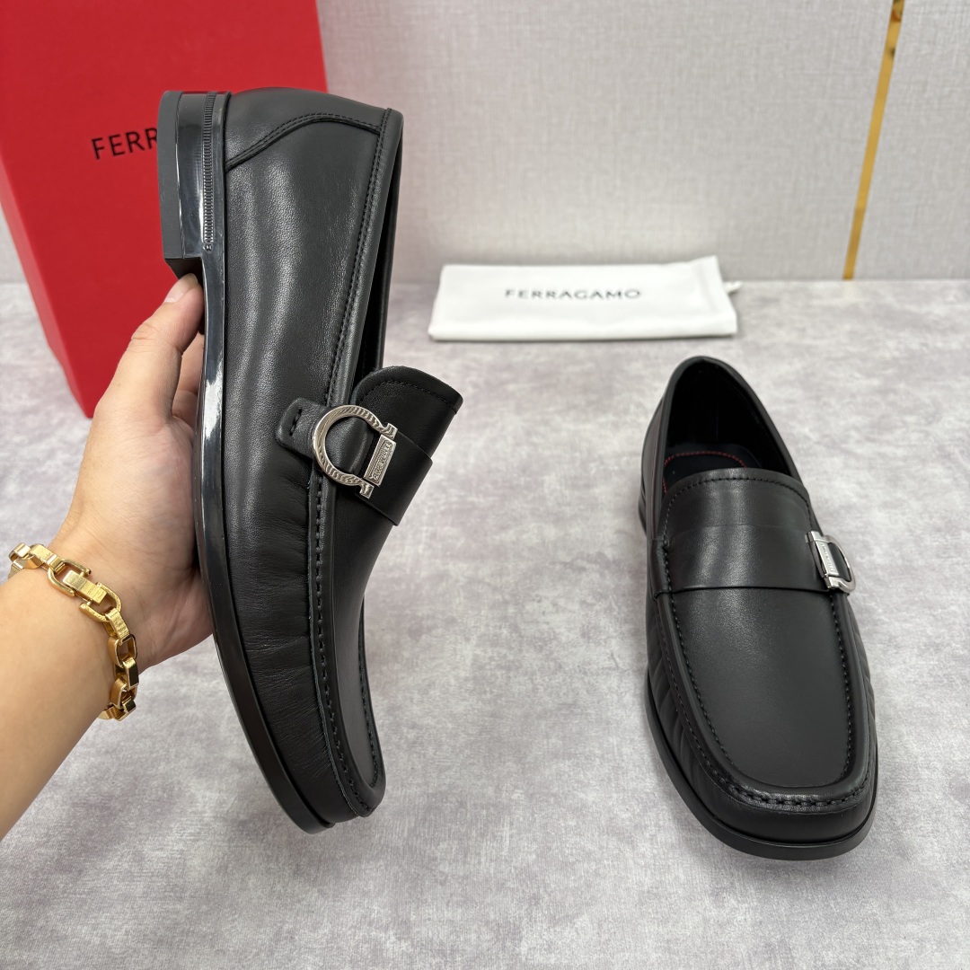 Ferragamo Men's Gancini Buckle Leather Loafers - Slip-On Style, Black 5 cmp i1755624341228 7455 0 3
