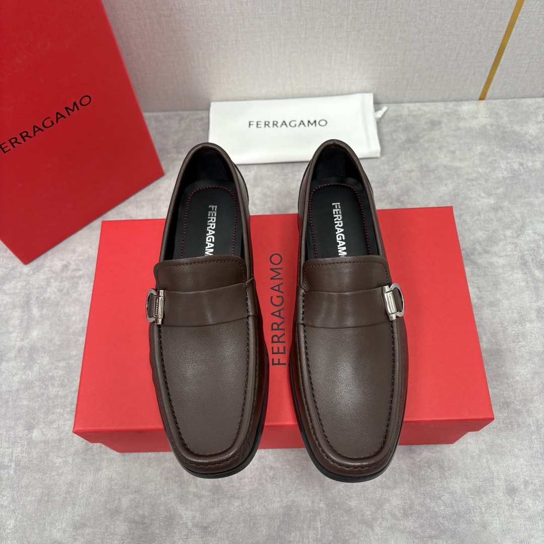 Ferragamo Men's Gancini Leather Loafers Slip-Ons Dress Shoes, Brown 1 cmp i1755624374228 6225 0 0
