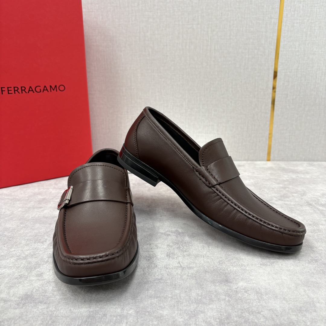 Ferragamo Men's Gancini Leather Loafers Slip-Ons Dress Shoes, Brown 7 cmp i1755624374230 6752 0 6