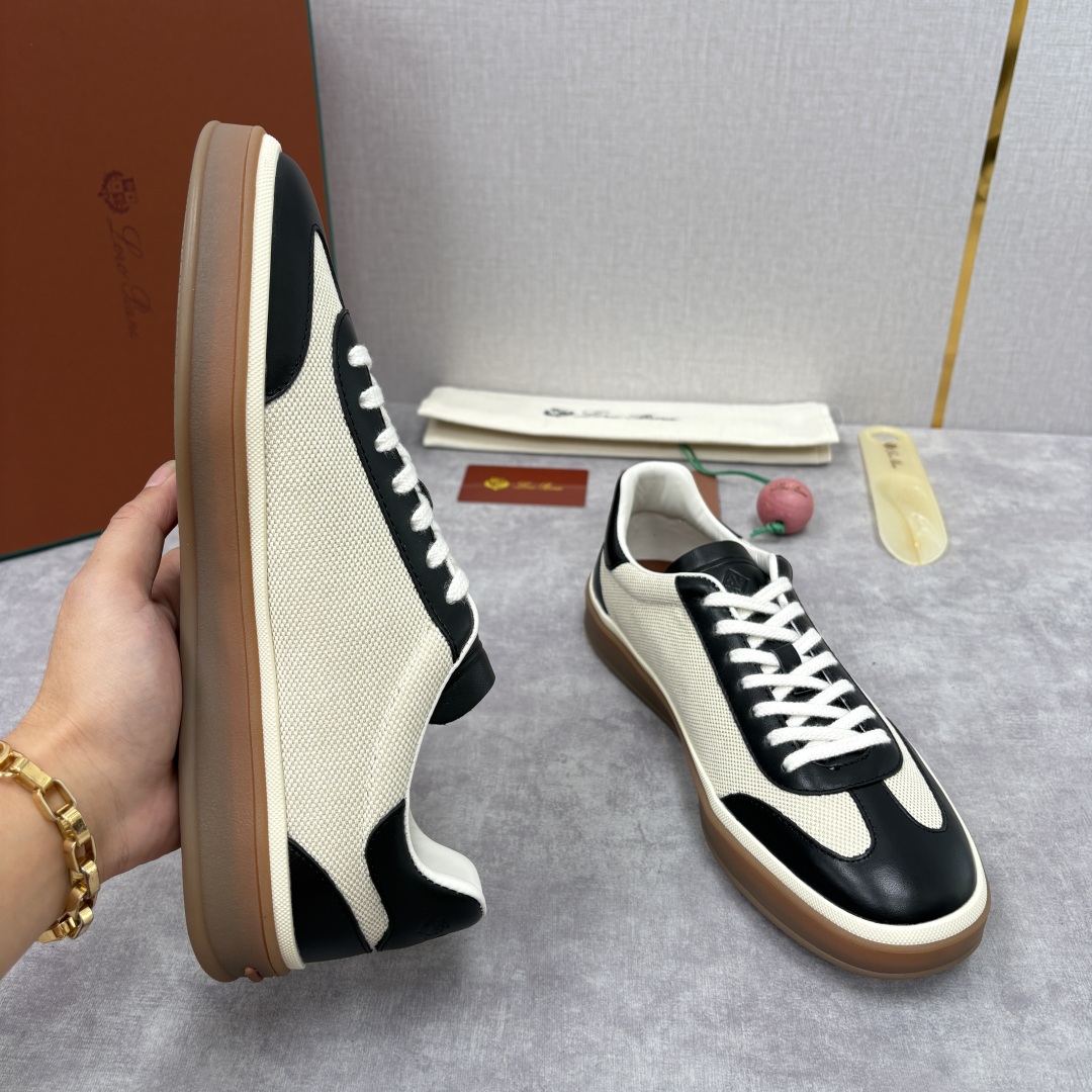 💋💍LP 家新品 LoroPian*/诺悠-翩雅 官方新款男士休闲德训鞋 牛皮拼麻料布板鞋 LP系带休闲