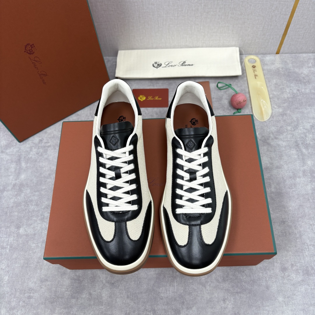 💋💍LP 家新品 LoroPian*/诺悠-翩雅 官方新款男士休闲德训鞋 牛皮拼麻料布板鞋 LP系带休闲