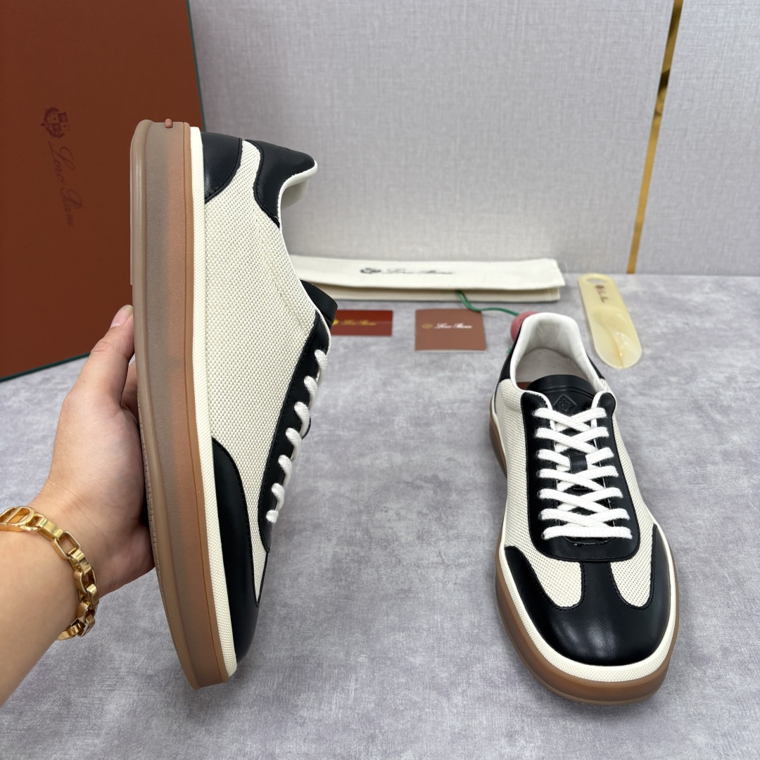 💋💍LP 家新品 LoroPian*/诺悠-翩雅 官方新款男士休闲德训鞋 牛皮拼麻料布板鞋 LP系带休闲