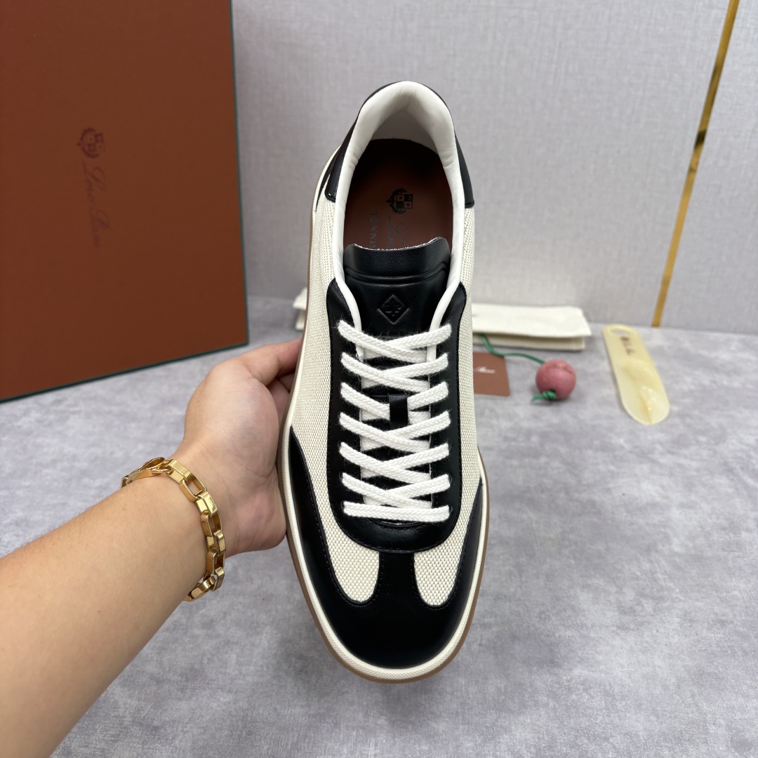 💋💍LP 家新品 LoroPian*/诺悠-翩雅 官方新款男士休闲德训鞋 牛皮拼麻料布板鞋 LP系带休闲