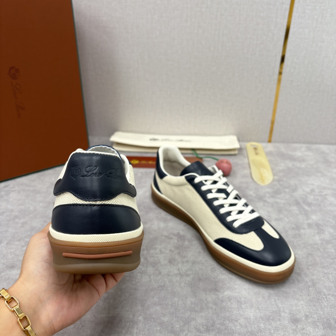 💋💍LP 家新品 LoroPian*/诺悠-翩雅 官方新款男士休闲德训鞋 牛皮拼麻料布板鞋 LP系带休闲