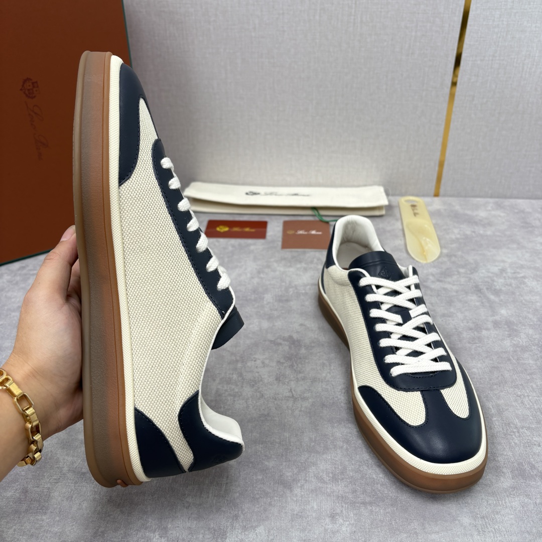💋💍LP 家新品 LoroPian*/诺悠-翩雅 官方新款男士休闲德训鞋 牛皮拼麻料布板鞋 LP系带休闲