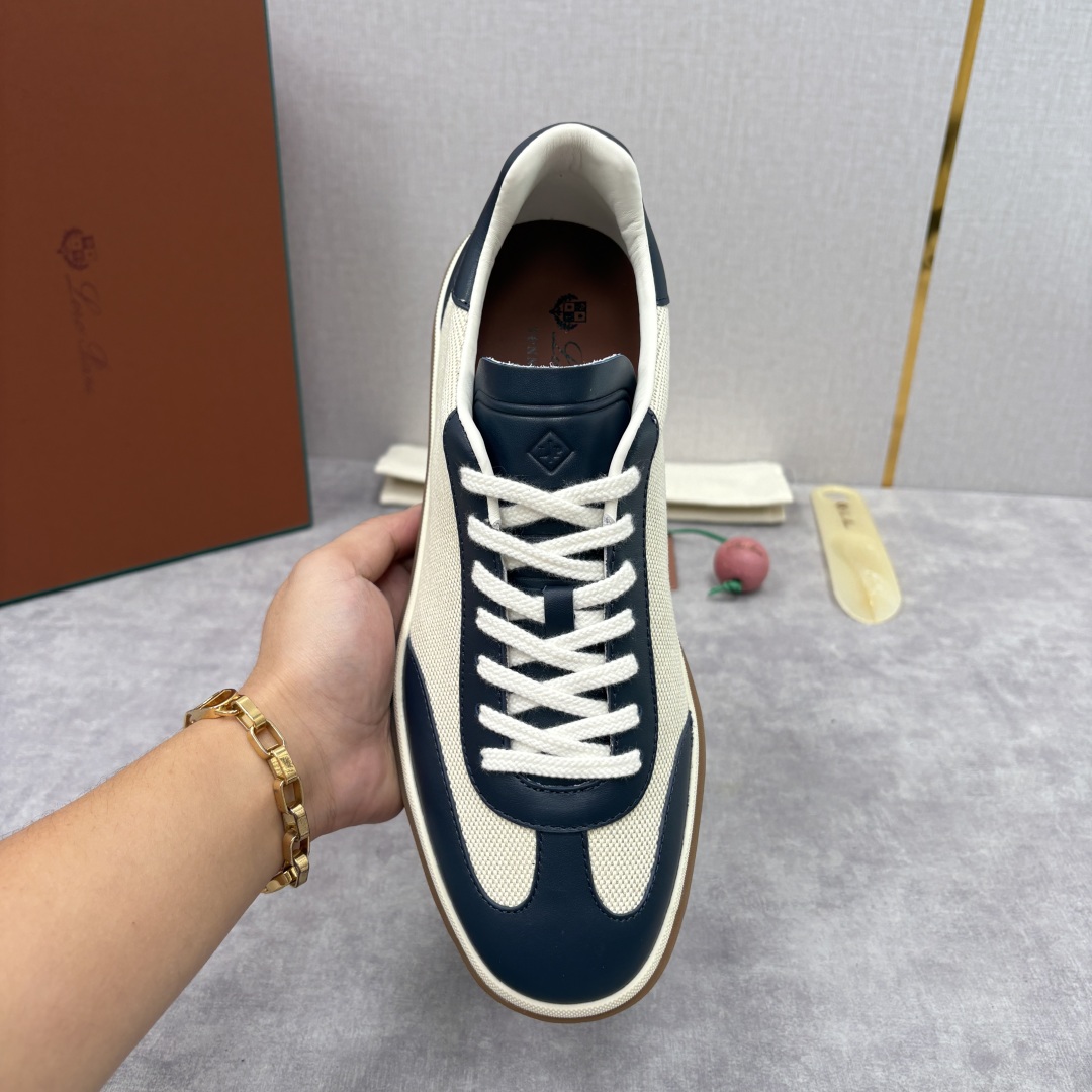 💋💍LP 家新品 LoroPian*/诺悠-翩雅 官方新款男士休闲德训鞋 牛皮拼麻料布板鞋 LP系带休闲
