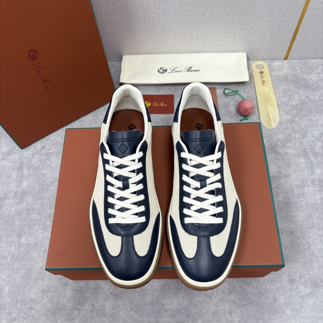 💋💍LP 家新品 LoroPian*/诺悠-翩雅 官方新款男士休闲德训鞋 牛皮拼麻料布板鞋 LP系带休闲