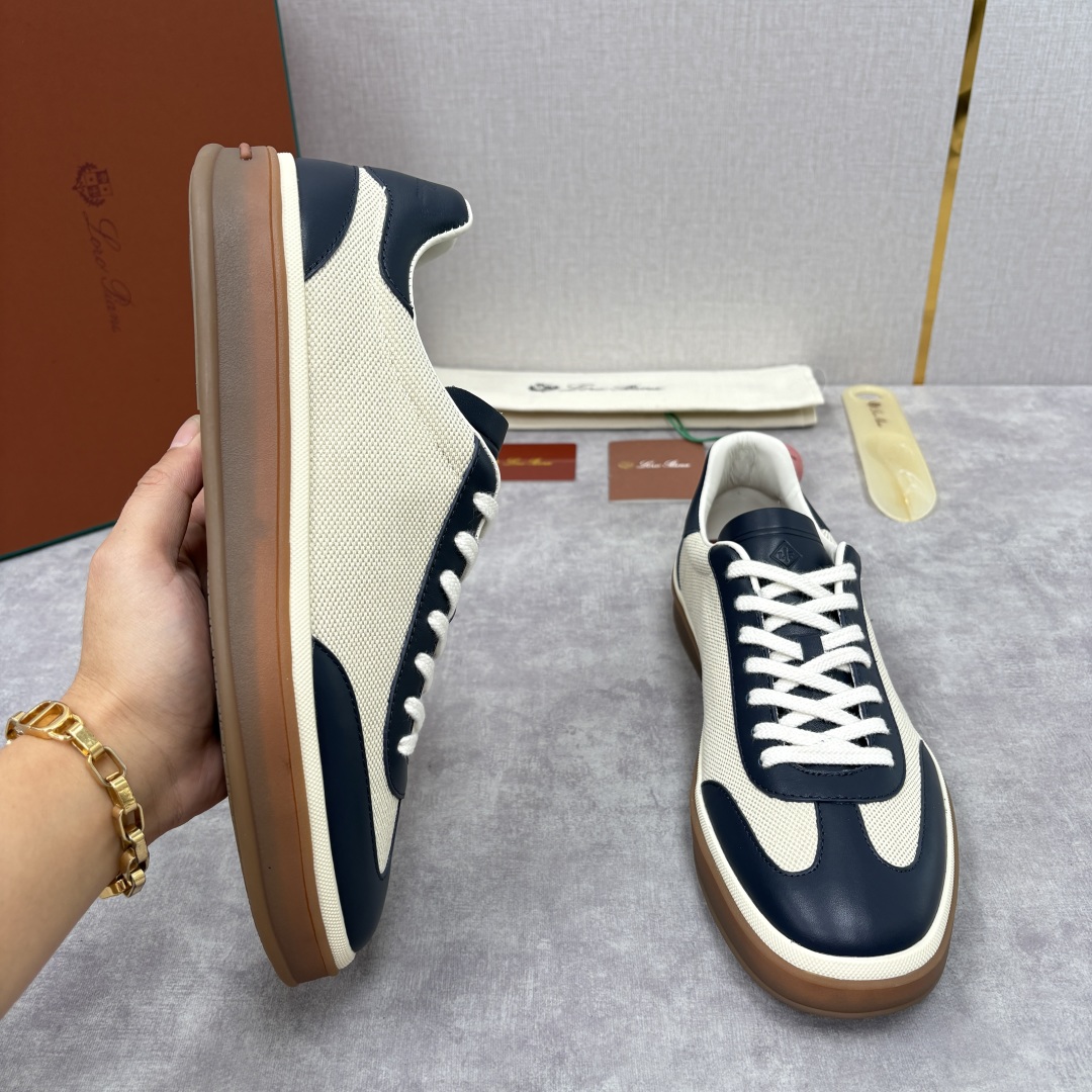 💋💍LP 家新品 LoroPian*/诺悠-翩雅 官方新款男士休闲德训鞋 牛皮拼麻料布板鞋 LP系带休闲