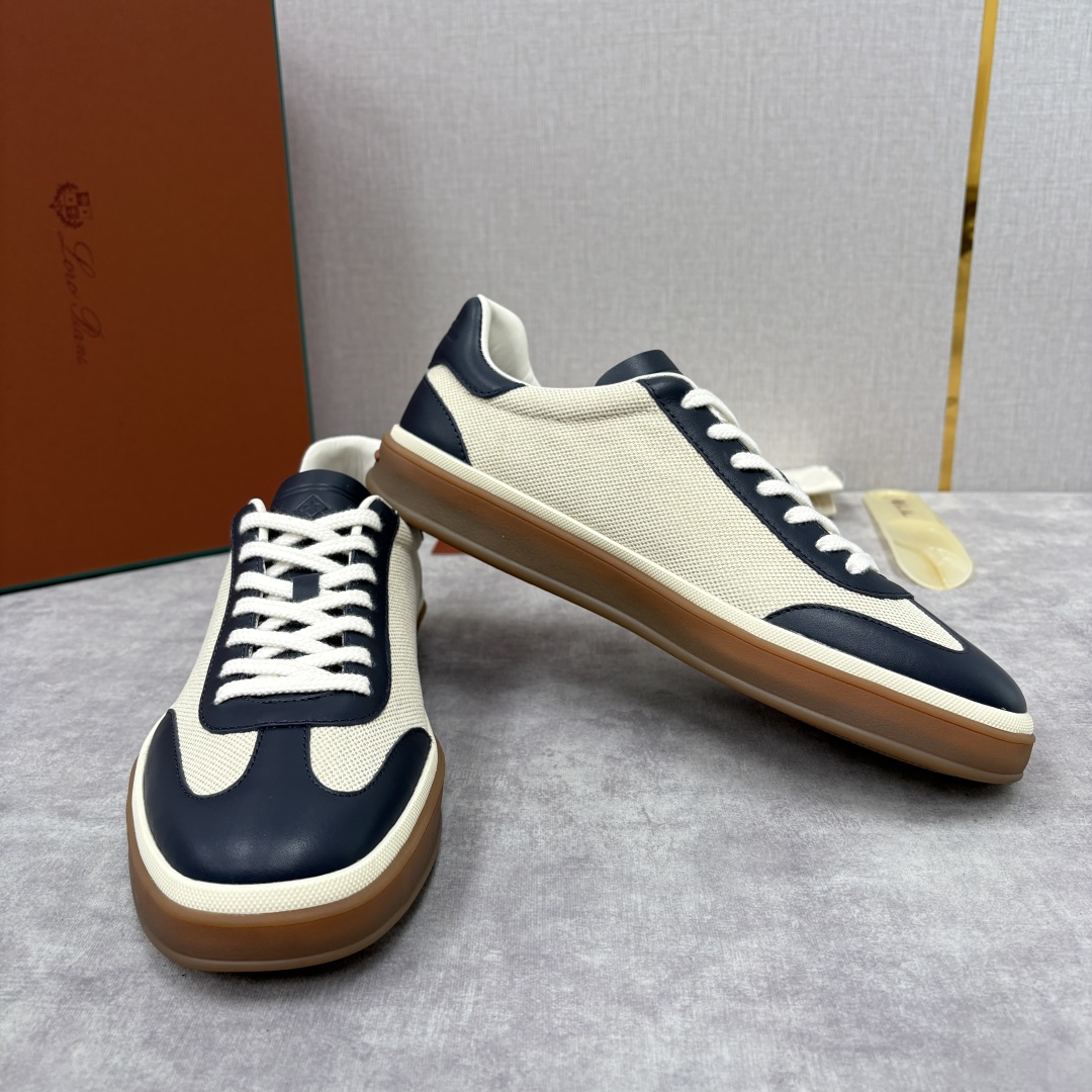 💋💍LP 家新品 LoroPian*/诺悠-翩雅 官方新款男士休闲德训鞋 牛皮拼麻料布板鞋 LP系带休闲
