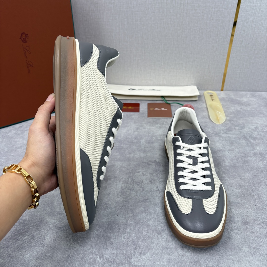 💋💍LP 家新品 LoroPian*/诺悠-翩雅 官方新款男士休闲德训鞋 牛皮拼麻料布板鞋 LP系带休闲