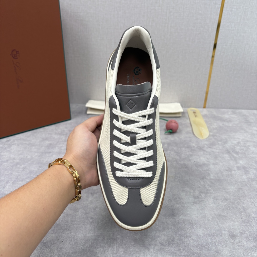 💋💍LP 家新品 LoroPian*/诺悠-翩雅 官方新款男士休闲德训鞋 牛皮拼麻料布板鞋 LP系带休闲