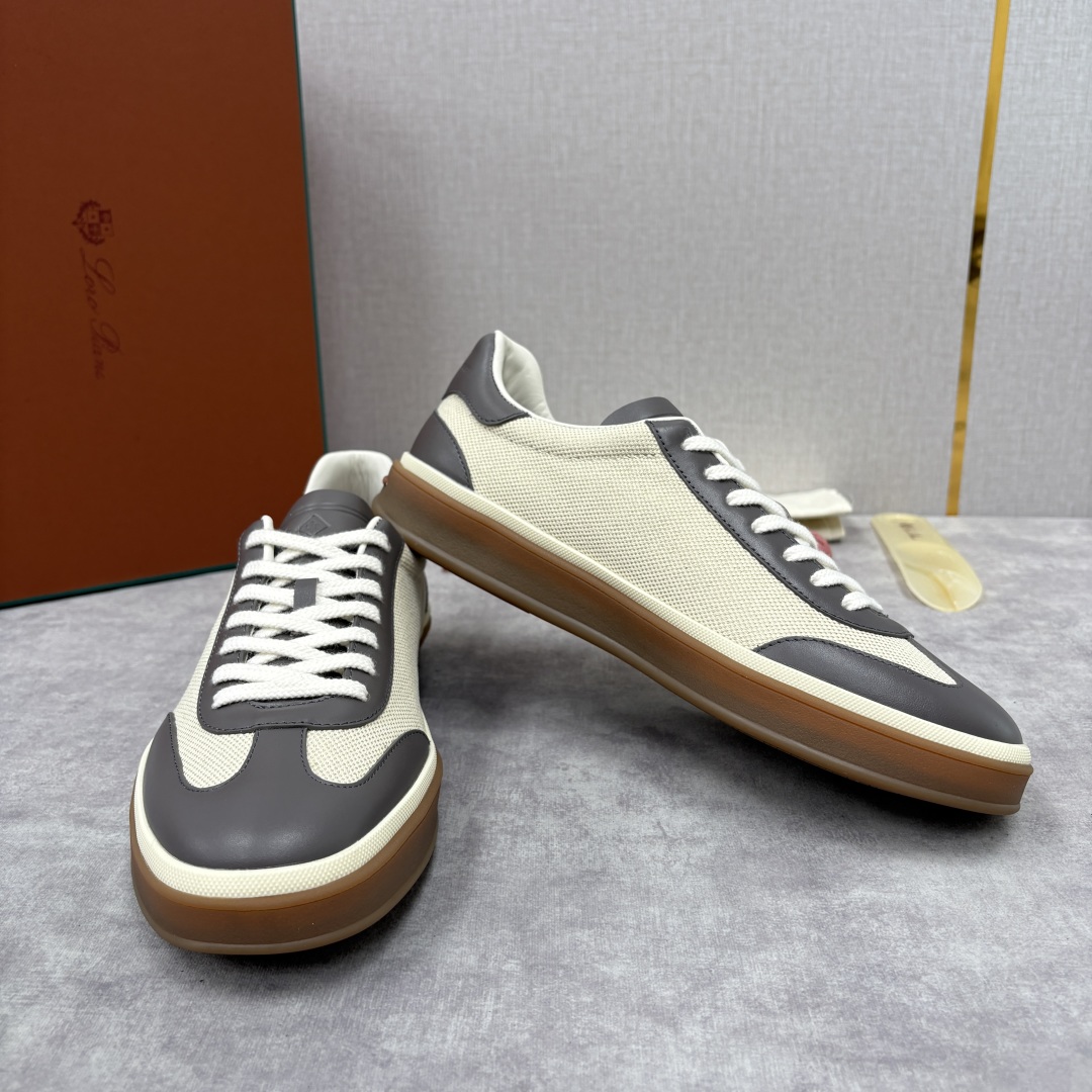 💋💍LP 家新品 LoroPian*/诺悠-翩雅 官方新款男士休闲德训鞋 牛皮拼麻料布板鞋 LP系带休闲