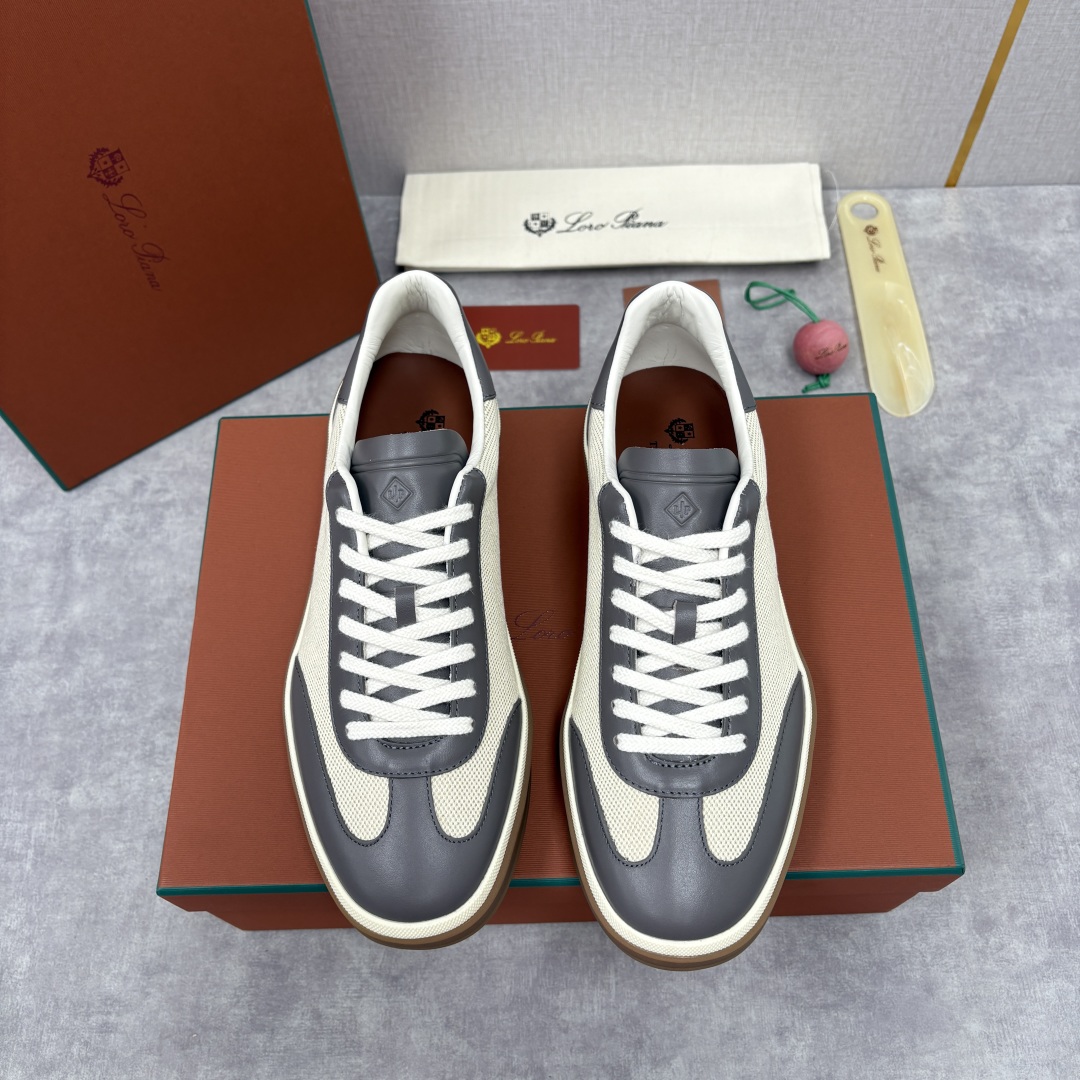 💋💍LP 家新品 LoroPian*/诺悠-翩雅 官方新款男士休闲德训鞋 牛皮拼麻料布板鞋 LP系带休闲