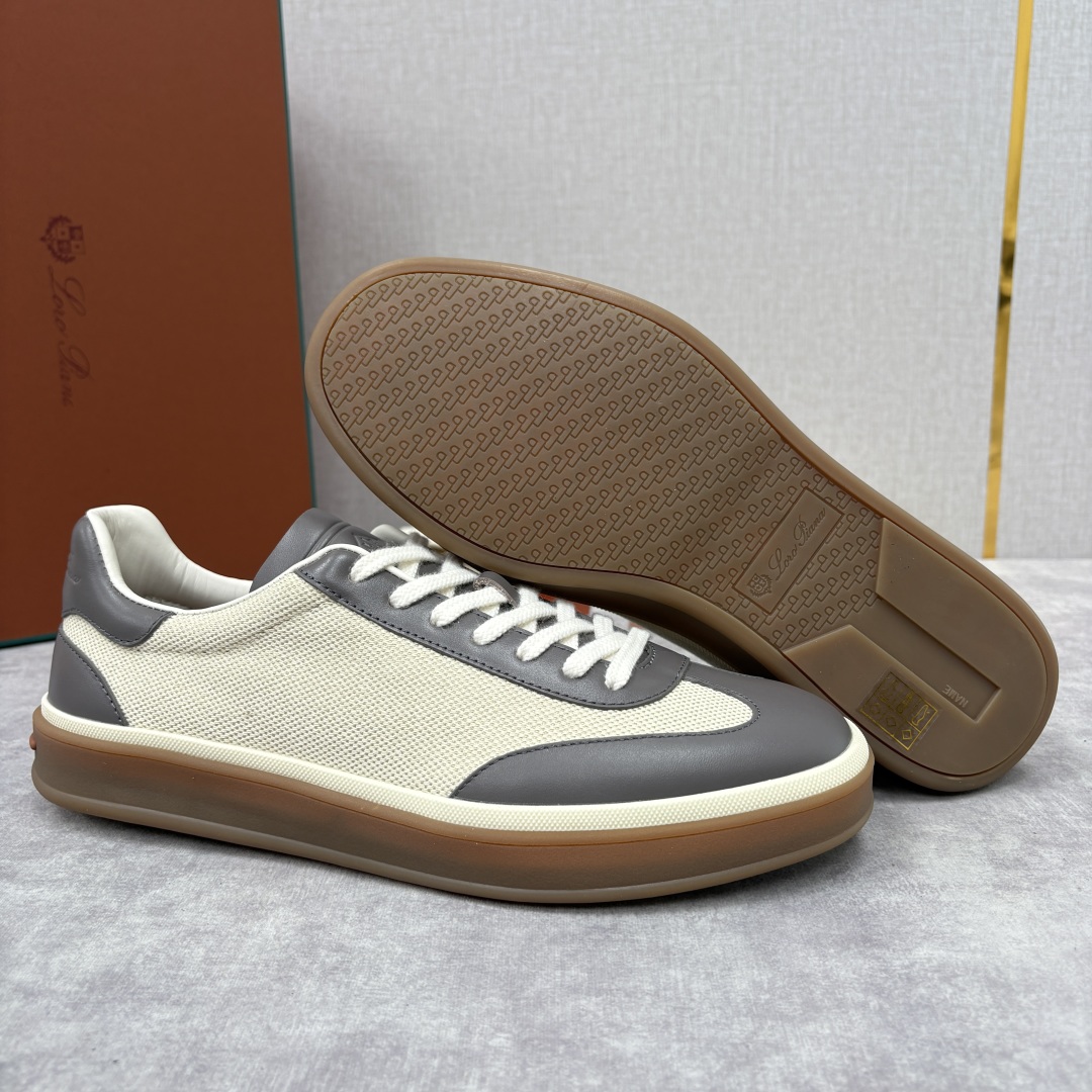 💋💍LP 家新品 LoroPian*/诺悠-翩雅 官方新款男士休闲德训鞋 牛皮拼麻料布板鞋 LP系带休闲