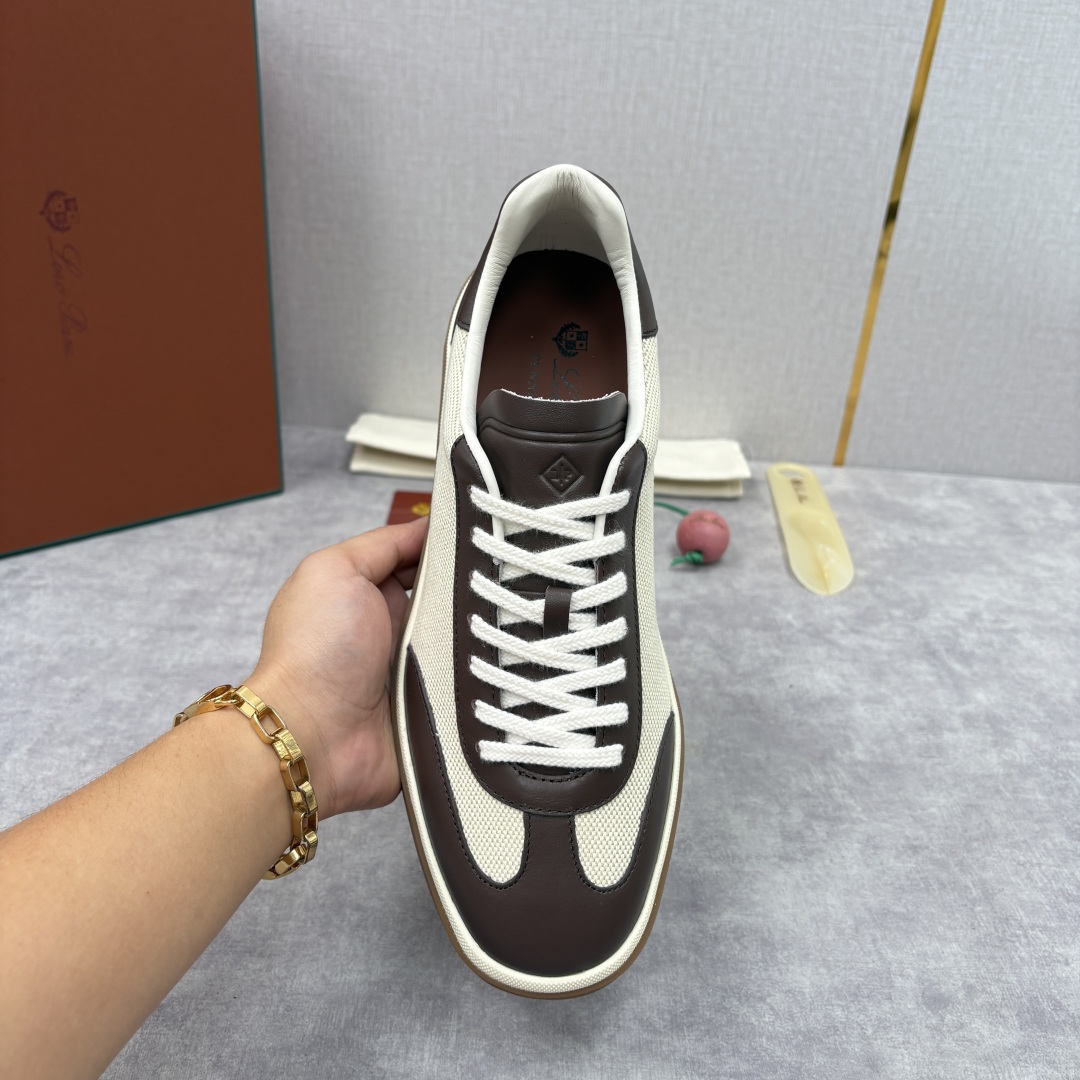 💋💍LP 家新品 LoroPian*/诺悠-翩雅 官方新款男士休闲德训鞋 牛皮拼麻料布板鞋 LP系带休闲